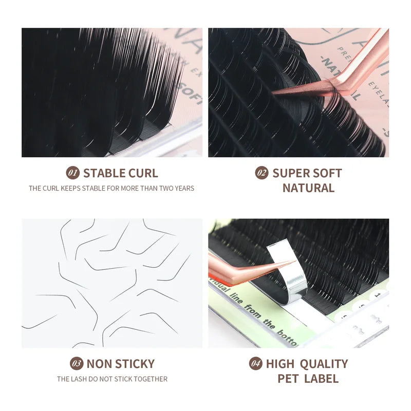 False Eyelash Extension Kit Natural Silk Mink Lashes with Multiple Curl & Length Options