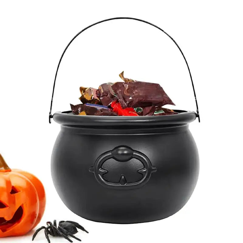 Halloween Witch Candy Pot - Spooky Black Cauldron for Candies & Decorations