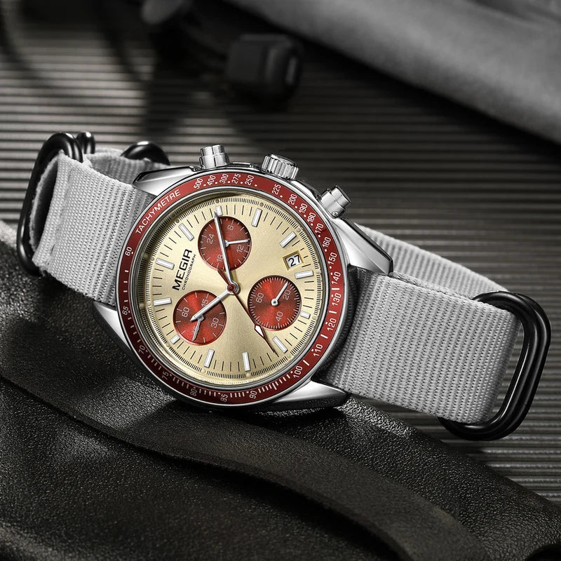 Men's Sport Automatic Chronograph Waterproof Watch with Canvas Strap