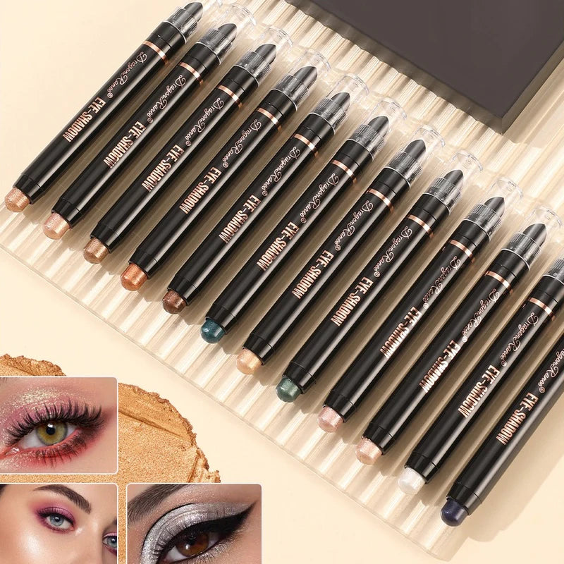 Dual-Ended Metallic Eyeshadow Stick & Highlighter Pencil Waterproof Glitter Makeup