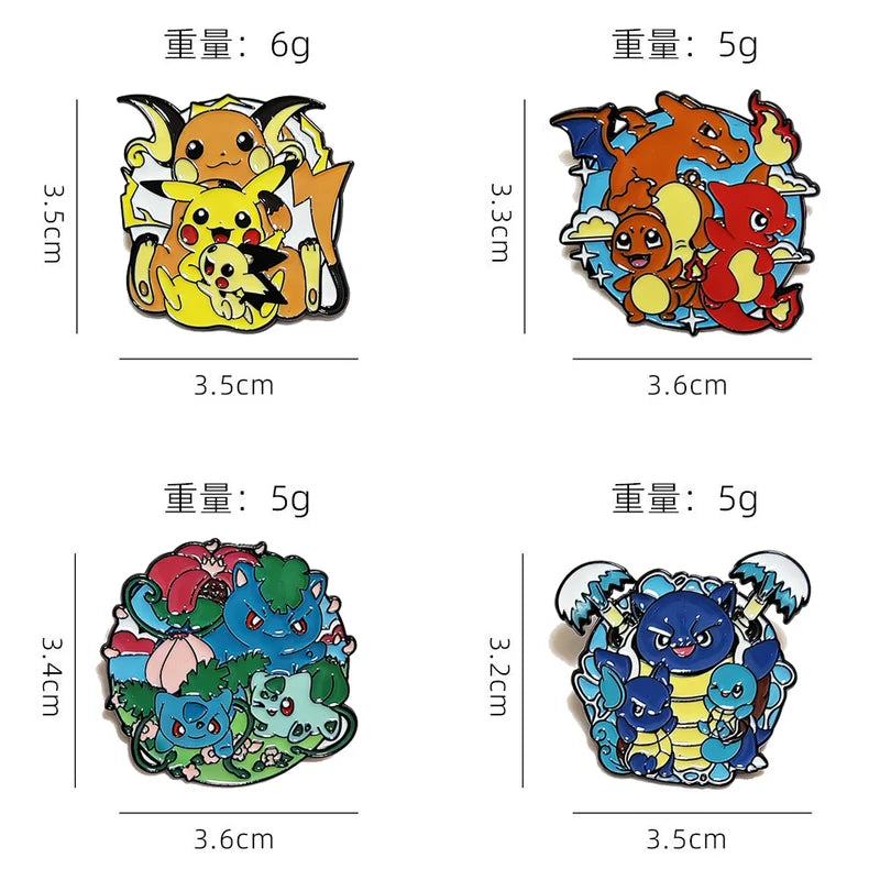 4-Piece Pokemon Enamel Pins Set - Anime Pikachu Bulbasaur Charizard Badge Brooch