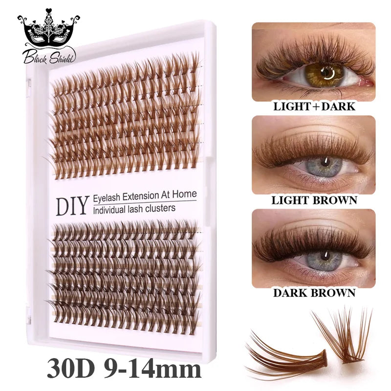 Colored Fake Eyelash Clusters for Extensions - Brown Mix, 14mm-30mm