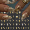 2Pcs Shiny Gold Heart and Star Nail Art Stickers - 3D Rhinestone Decals