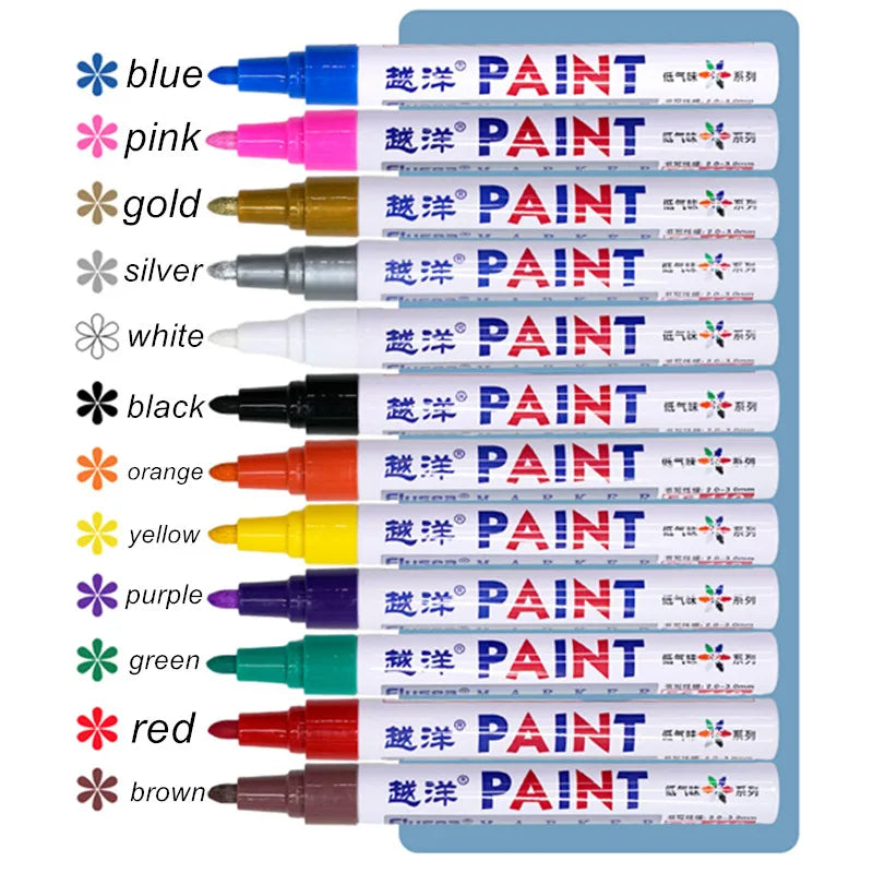 12-Color Waterproof Permanent Paint Marker for Car Tire & Surface Drawing