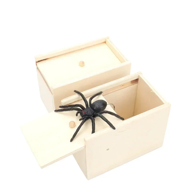 Funny Trick Spider Scare Box Wooden Prank Toy Hidden Surprise Office Game