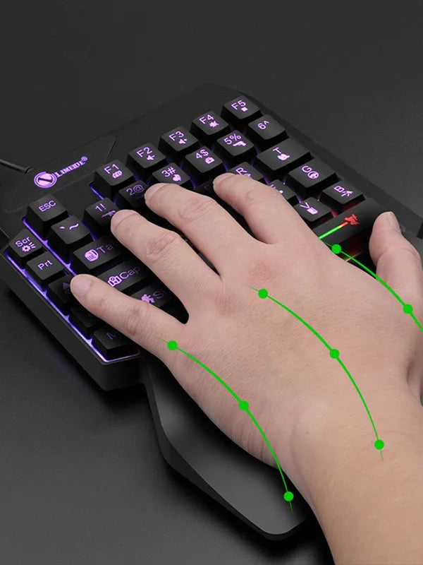 Mechanical One-Handed Light Game Keyboard with Radium Engraving and Support