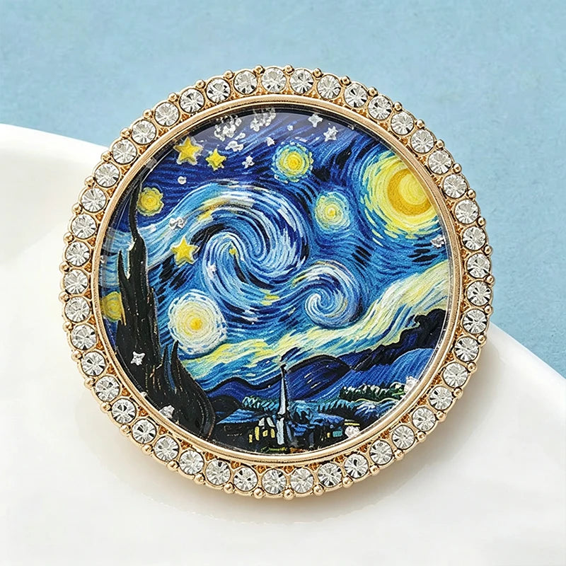 Starry Night and Reaper Brooch Pins for Women Men - Round Picture Jewelry Gift Set