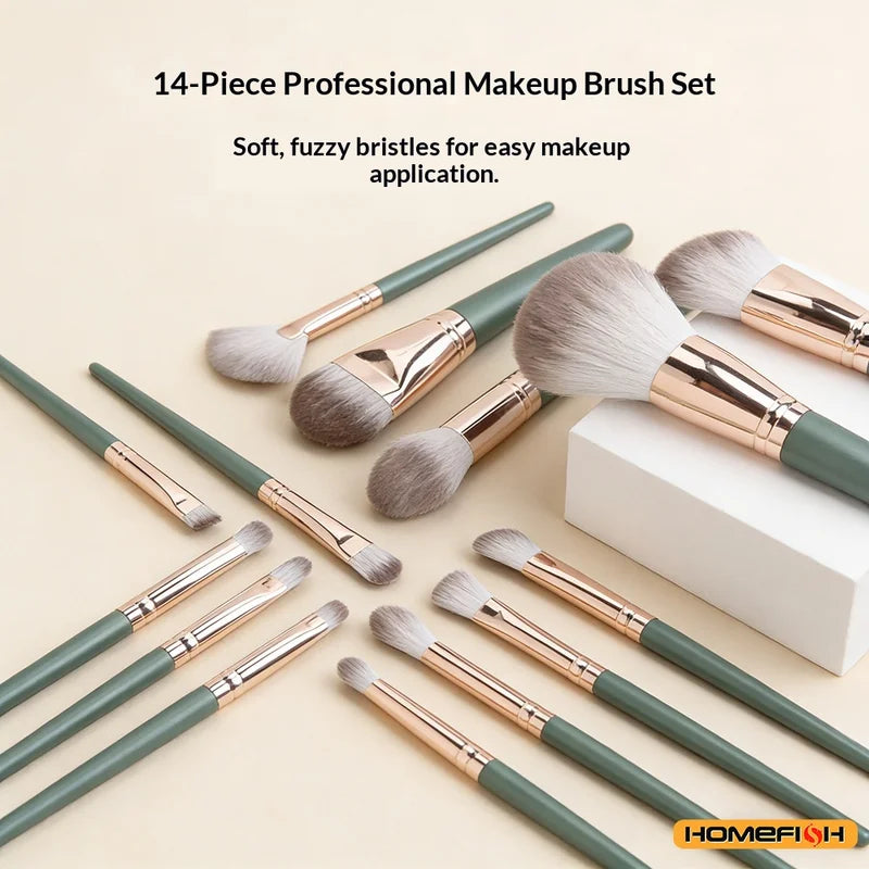 14-Piece Soft Fluffy Makeup Brush Set for Face Eyes & Powder Application