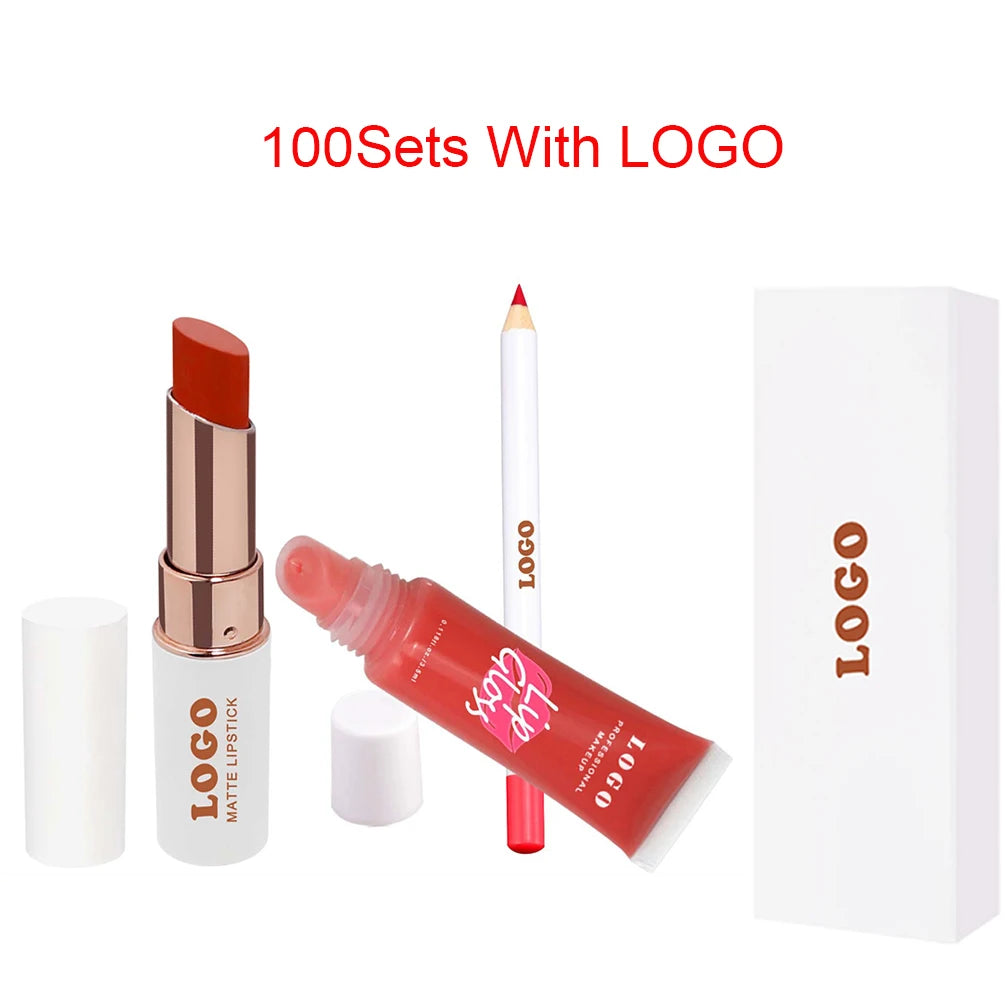 3-in-1 Lip Makeup Set Including Lip Liner, Matte Liquid Lipstick & Lip Gloss