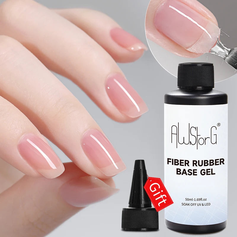 Fiber Rubber Base Gel for Nails - Clear 50ml UV & LED Soak Off Construction Gel