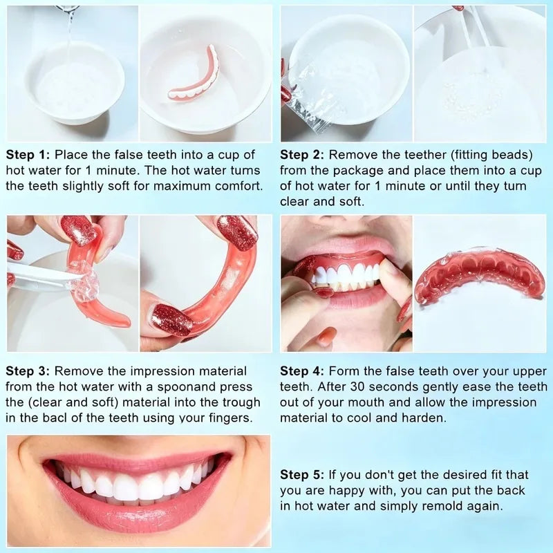 Full Denture Set Upper & Lower Silicone Fake Teeth for Daily Oral Hygiene - Men & Women