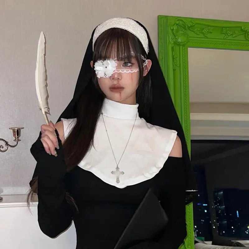 Gothic Cross Eye Mask Women Halloween Cosplay Lace Eyewear Accessory