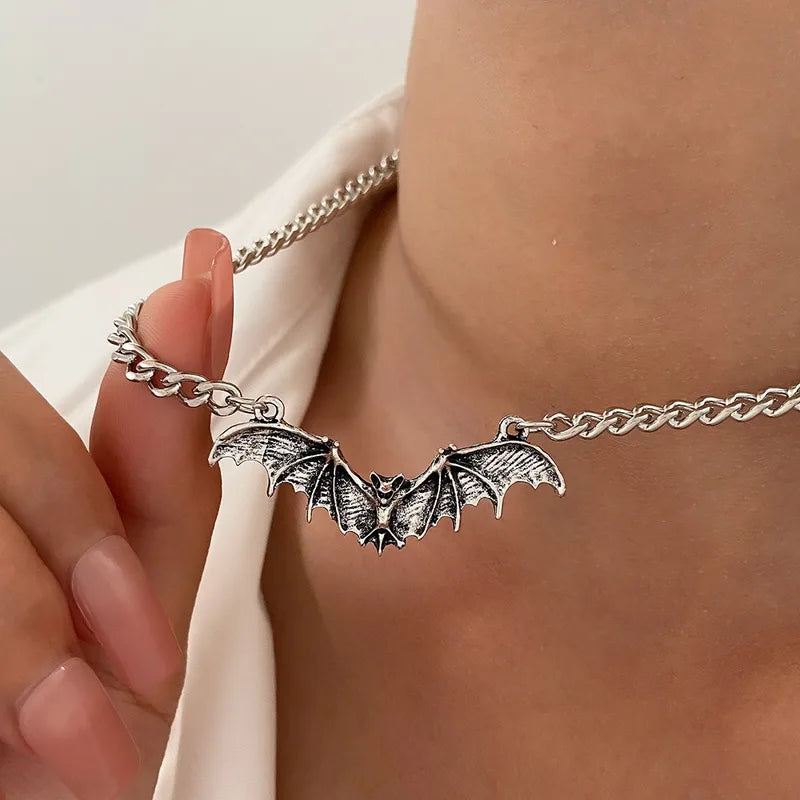 Black Bat Wing Pendant Necklace for Men Women Halloween Punk Jewelry