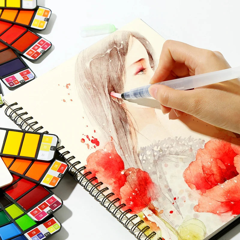Watercolor Pigment Set with Foldable Travel Water Brush - Art Supplies for Painting