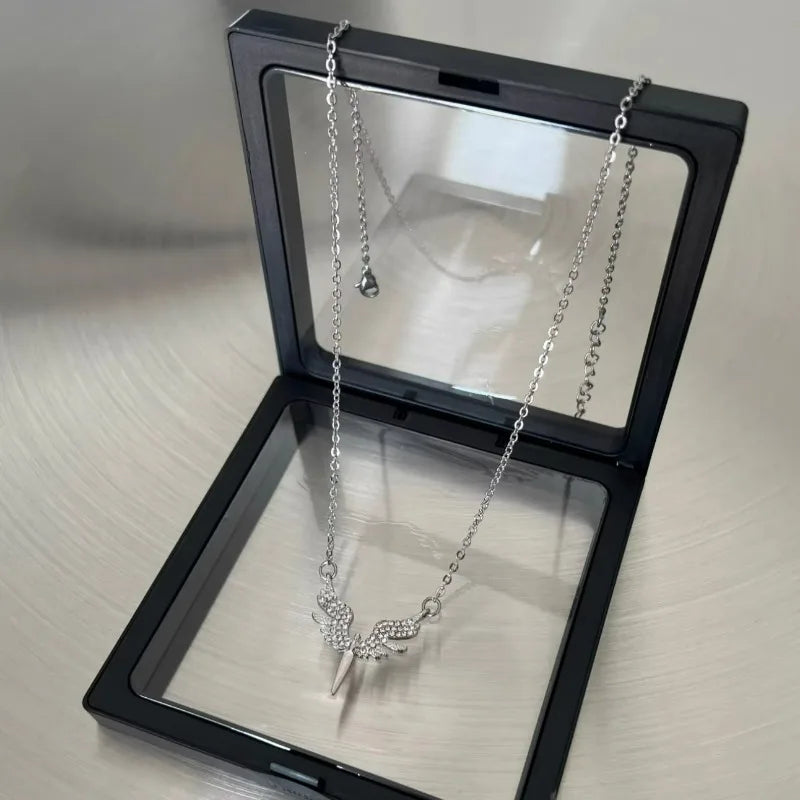 Silver Angel Wings Pendant Necklace - Unique Clavicle Chain Choker Jewelry