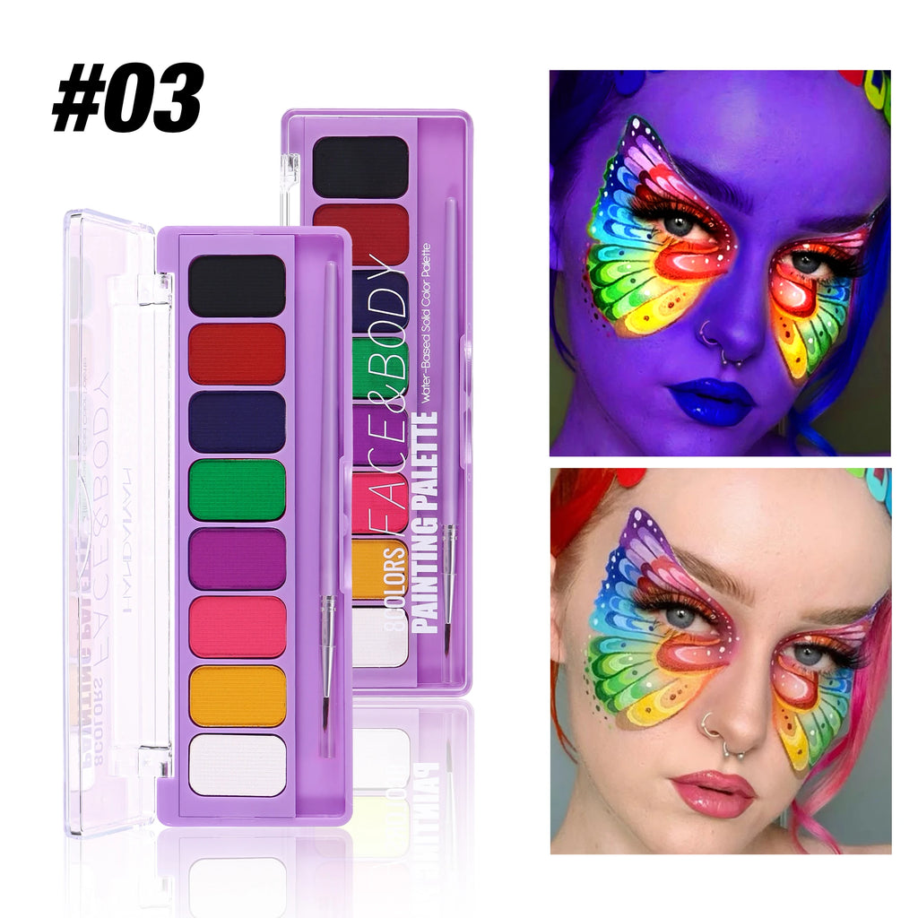 8-Color Fluorescent UV Face & Body Paint Palette for Halloween Party Cosplay