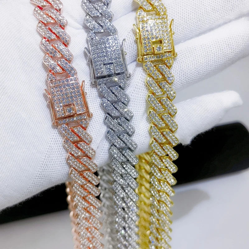Men's Cuban Link Necklace 14MM Iced Out Chain Hip Hop Jewelry