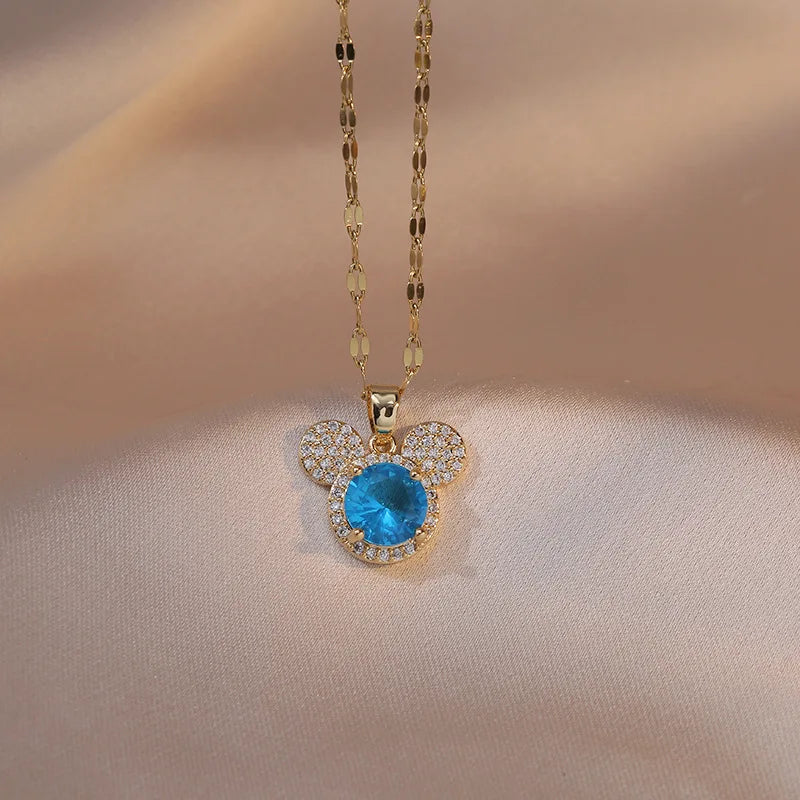 Cartoon Mouse Head Necklaces for Women Girls - Zircon Crystal Jewelry Gift