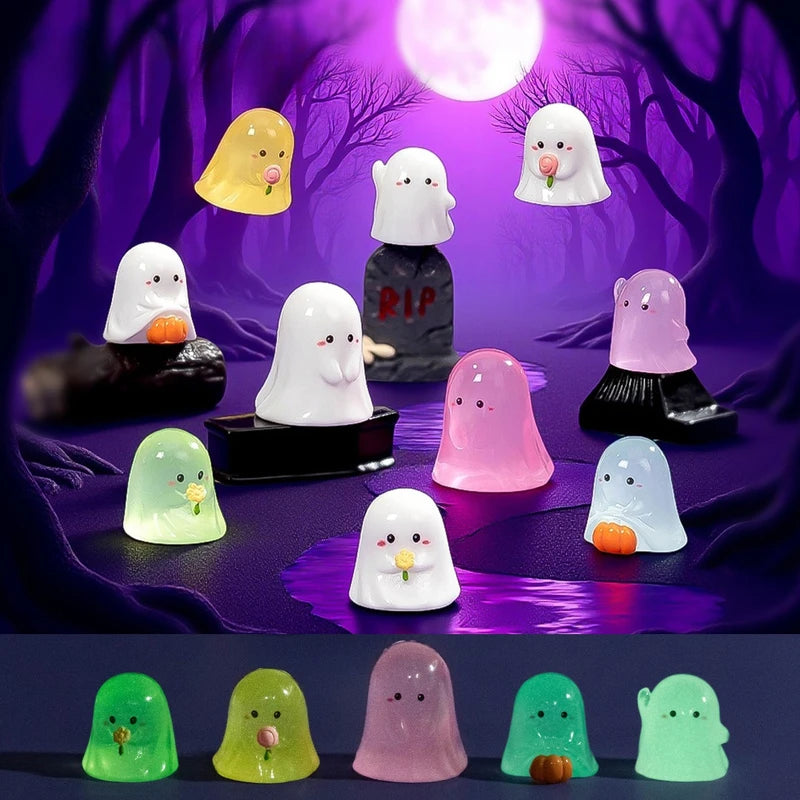Halloween Luminous Mini Ghost Figurines Set - Glow in the Dark Festival Decor