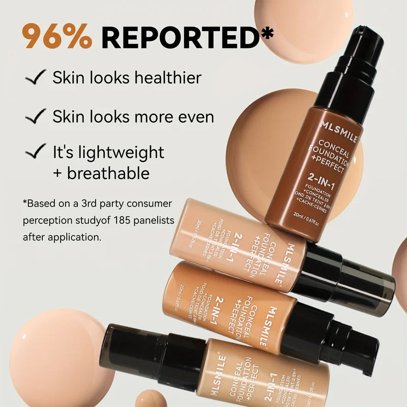 2-in-1 Oil Control Liquid Foundation & Concealer - Full Coverage Waterproof Makeup