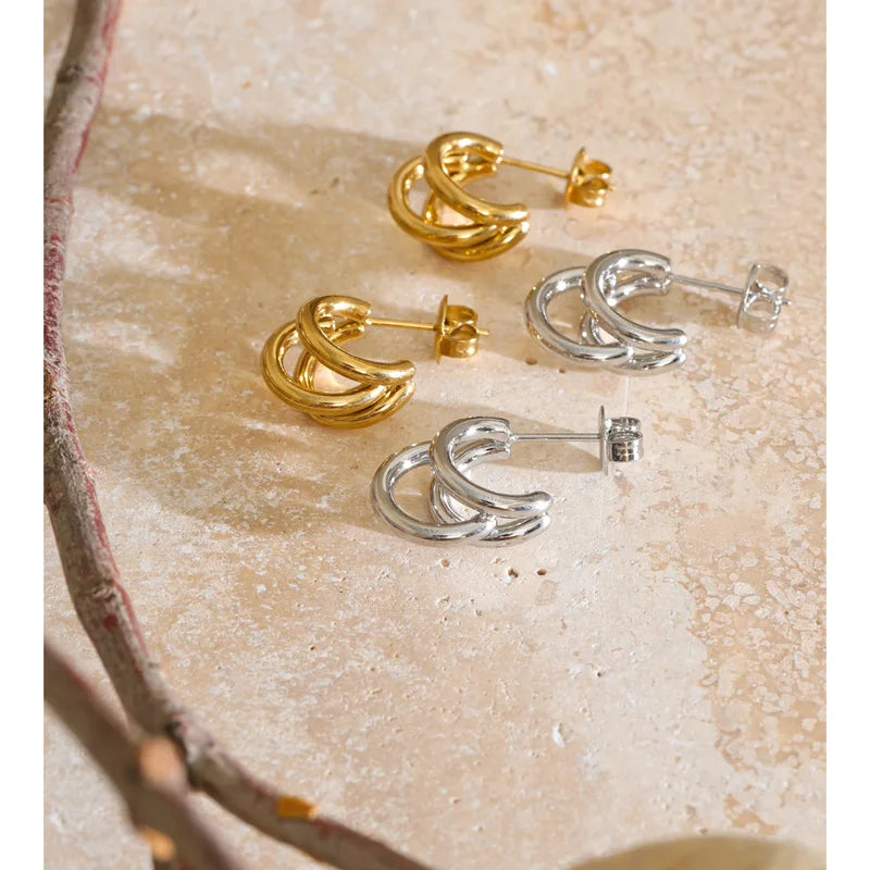 Geometric Stainless Steel Layered Earrings for Women - Casual Summer Jewelry