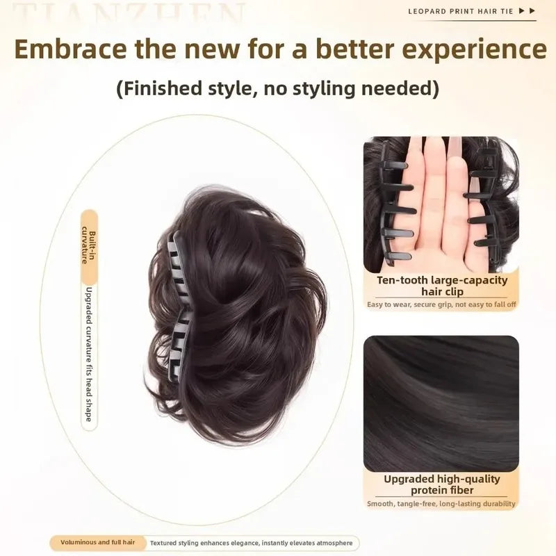 Synthetic Messy Bun Claw Clip Hairpiece for High Ponytail Updo Women Natural Invisible Heat Resistant Fiber