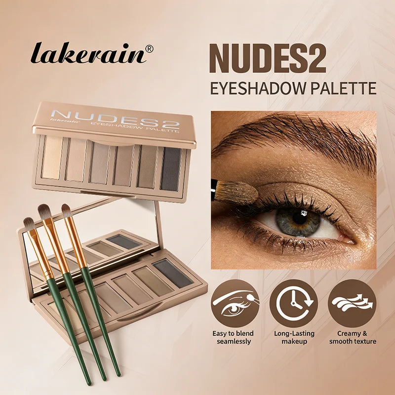 Long-Lasting Neutral Eyeshadow Palette with 3 Brushes - Matte & Waterproof Finish