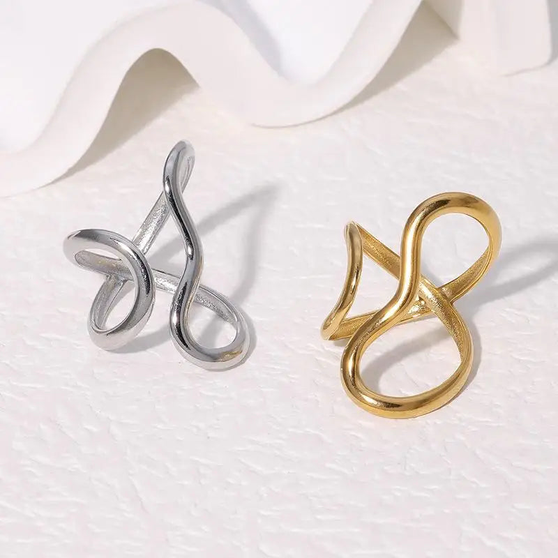 Fashion Stainless Steel Waterproof Open Ring with Charms - 18K Gold Plated Trendy Jewelry for Women