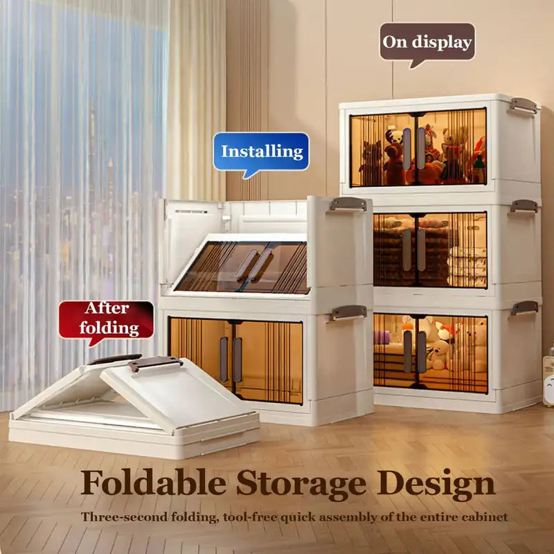Stackable Storage Cabinet with Doors & Wheels - Modular Plastic Organizer, 2-5 Tiers