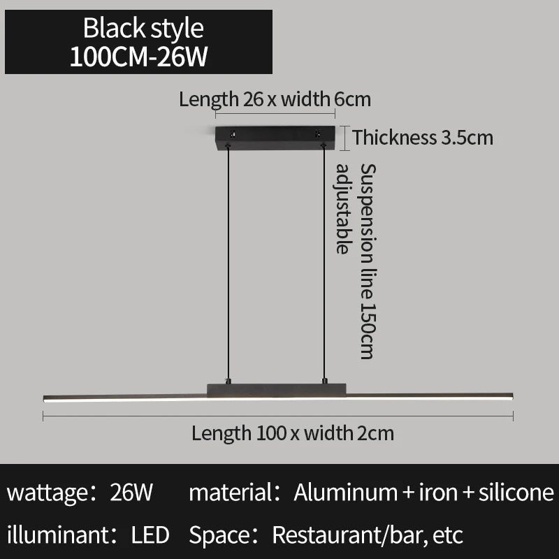 Modern Long Pendant Light for Dining Kitchen Living Room Aluminum LED Fixture