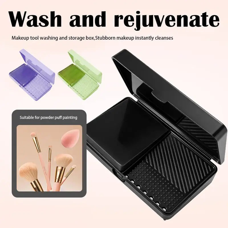 Makeup Brush Cleaning Kit with Sponge & Lip Brush - Portable Cosmetic Tool Cleaner