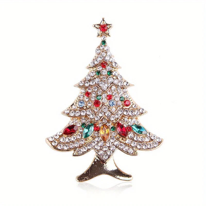 Elegant Christmas Tree Crystal Brooch Pin for Women Men Festival Gift