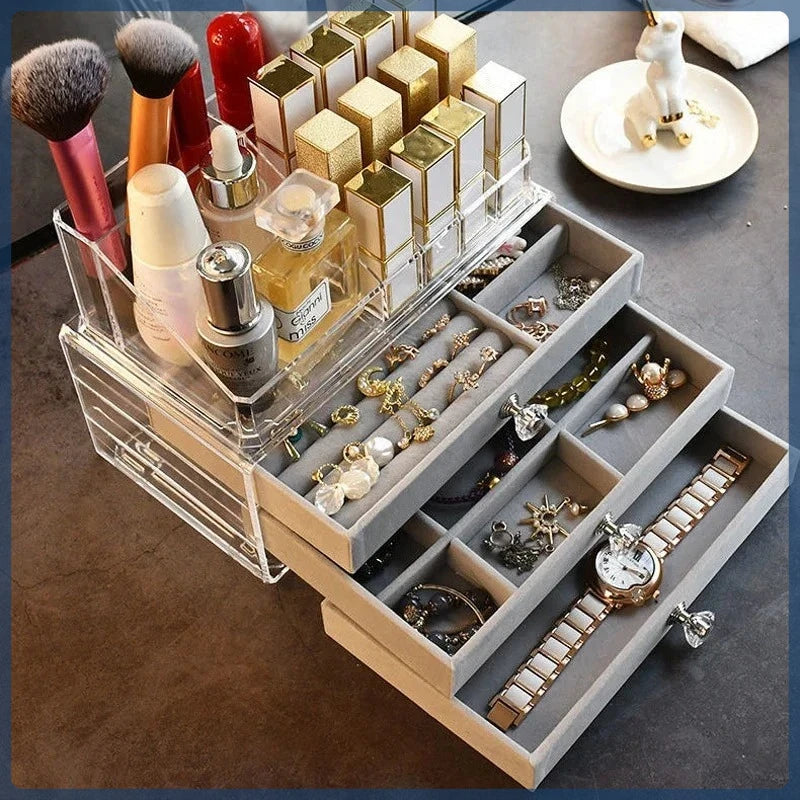Large Capacity Jewelry Storage Box with 3 Dustproof Drawers for Earrings Rings Bracelets