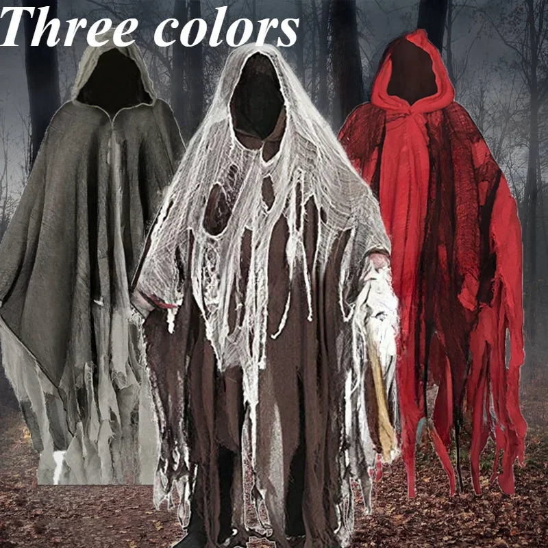 Halloween Ghost Cloak Costume Tattered Hooded Capes for Horror Parties