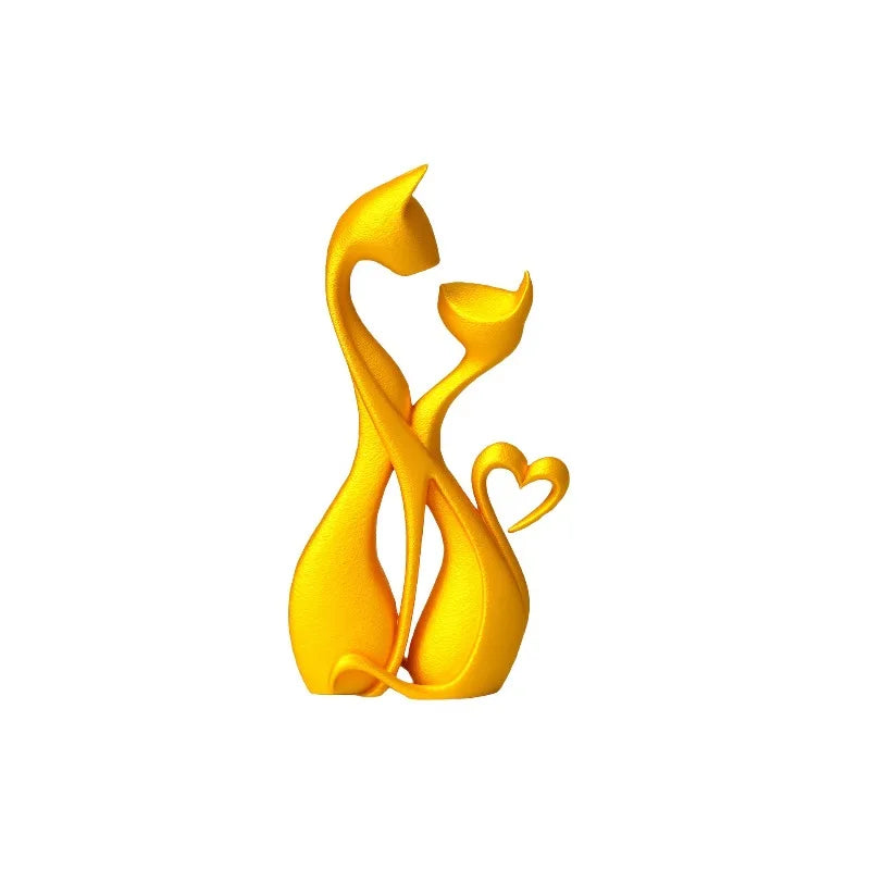 Elegant Cat Sculpture Ornament - Heart-Shaped Retro Home Decor Gift