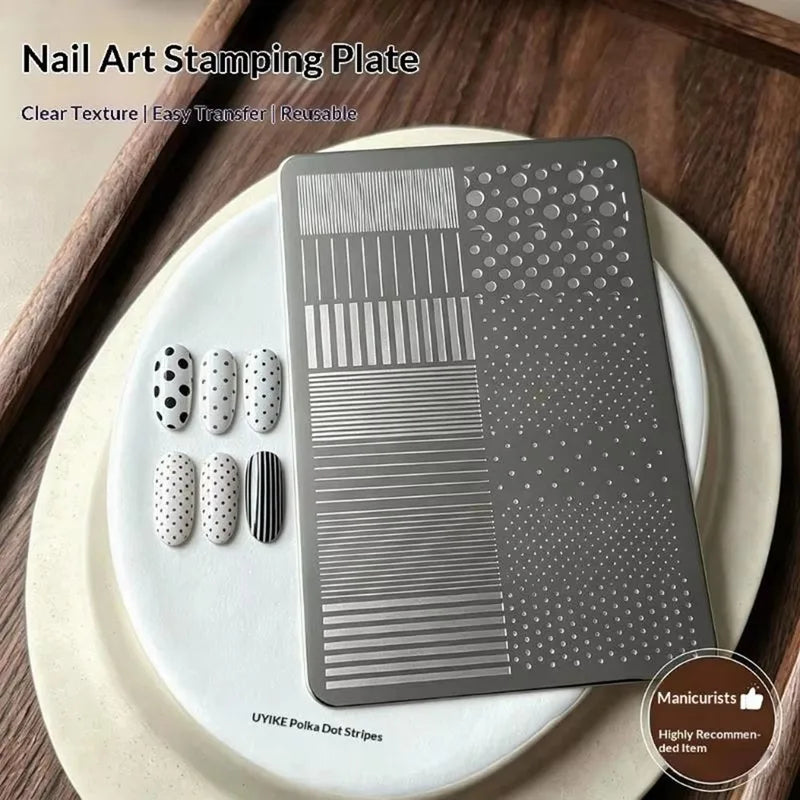 Nail Art Stamping Plate 3D Dotting & Line Design Stainless Steel French Nail Template