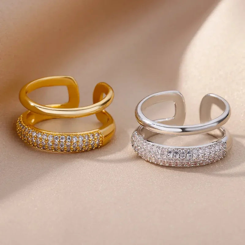 Open Stainless Steel Zircon Rings for Women - Trendy Wedding Jewelry