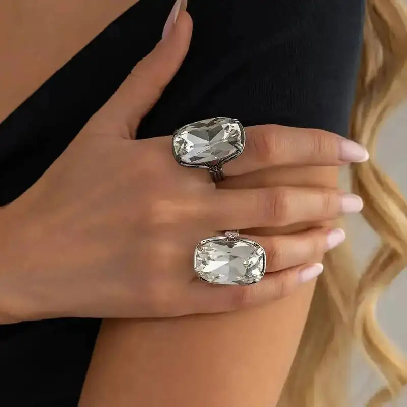 Elegant Geometric Acrylic Rhinestone Ring for Women - Wedding & Party Jewelry