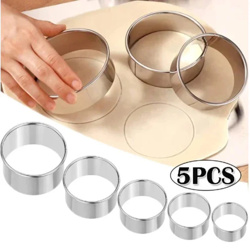 5-Piece Stainless Steel Biscuit and Dumpling Mold Set for Baking & Pastry Making