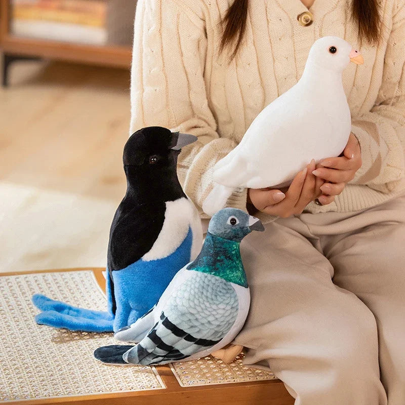 Lifelike Bird Plush Toy - Realistic Pigeon & Magpie Stuffed Animal for Decor & Gifts
