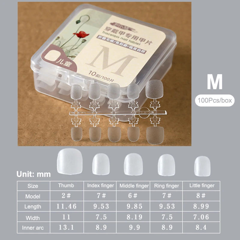 Kids Fake Nail Tips Set - 100 Clear Short Press-On Nails for Children’s Manicure