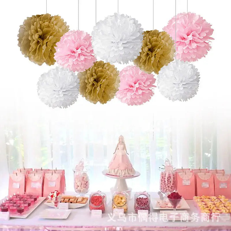 9PCS Tissue Paper Pom Poms for Party Decor Wedding Birthday Christmas Halloween