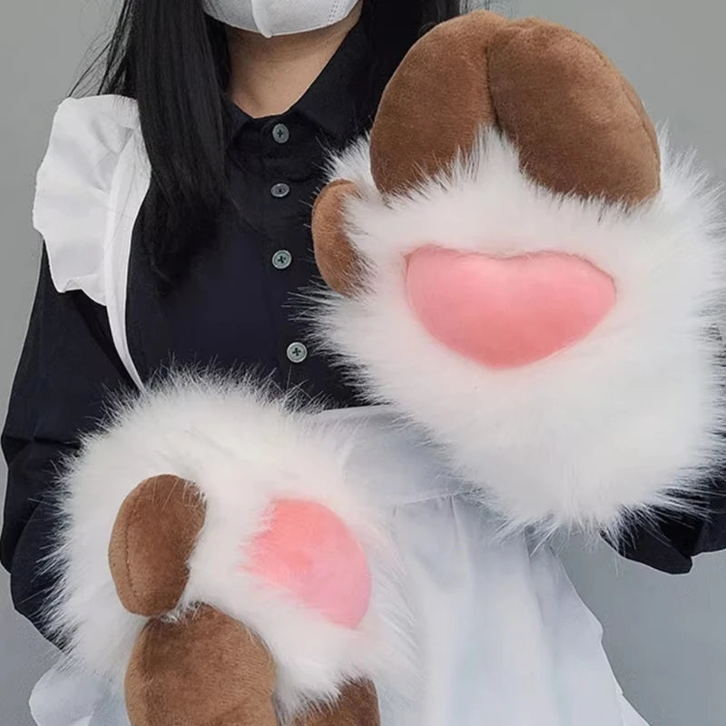 Cartoon Sheep Hoof Shape Plush Cosplay Gloves - Furry Animal Costume Mittens