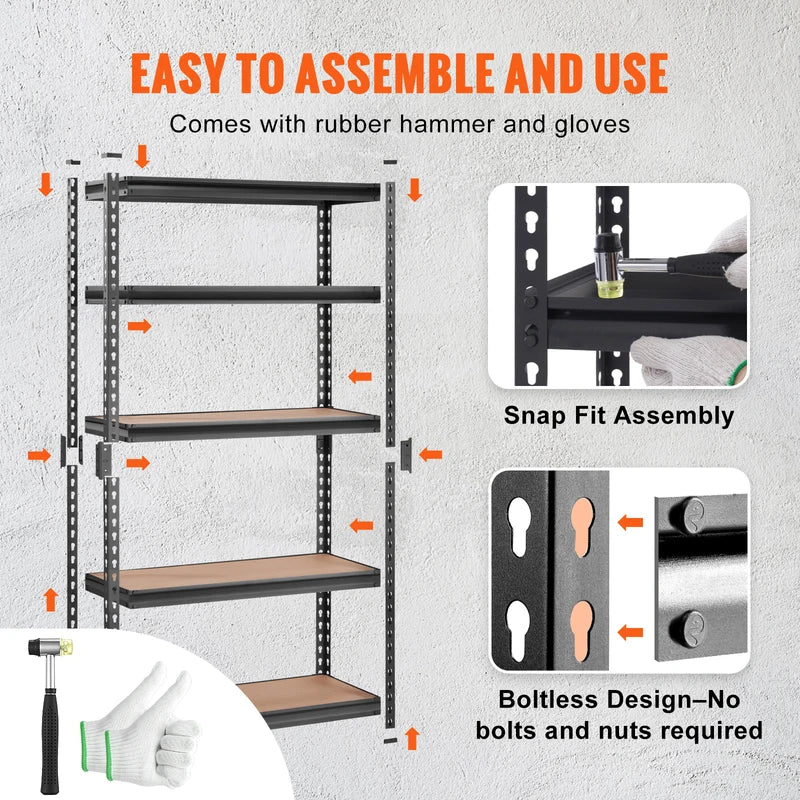 Heavy Duty 5-Tier Metal Storage Shelving Unit - Adjustable Garage & Warehouse Organizer