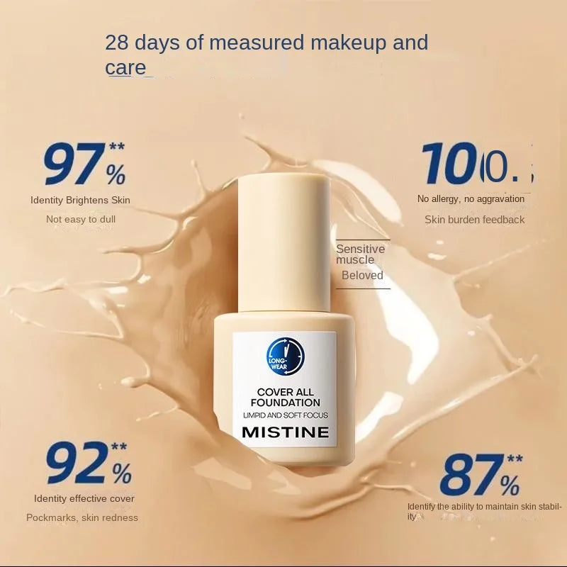 Vegan Liquid Foundation Makeup Base - Full Coverage, Long Wear, Matte Finish
