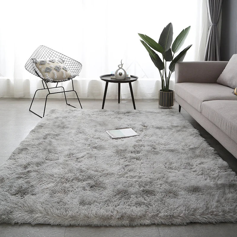 Plush Gray Carpet for Living Room & Bedroom Fluffy Anti-slip Rug Floor Mat