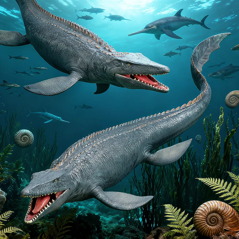 Prehistoric Sea Animal Action Figures Set - Mosasaurus, Liopleurodon, Kronosaurus - Solid PVC Collection for Kids