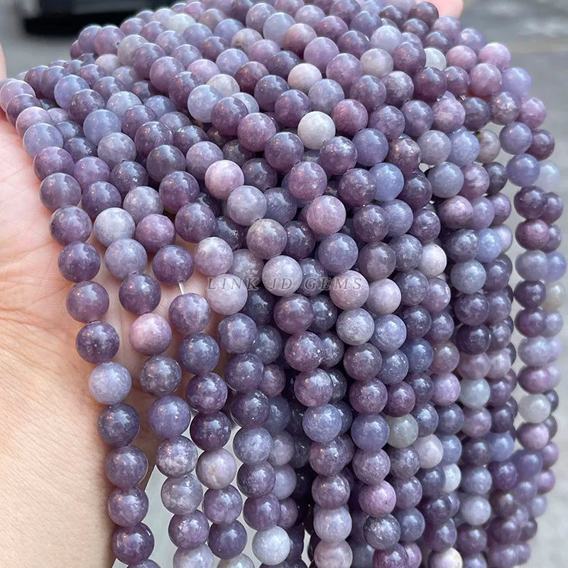 Natural Stone China Lepidolite Beads - Round Loose Spacer Beads for Jewelry Making