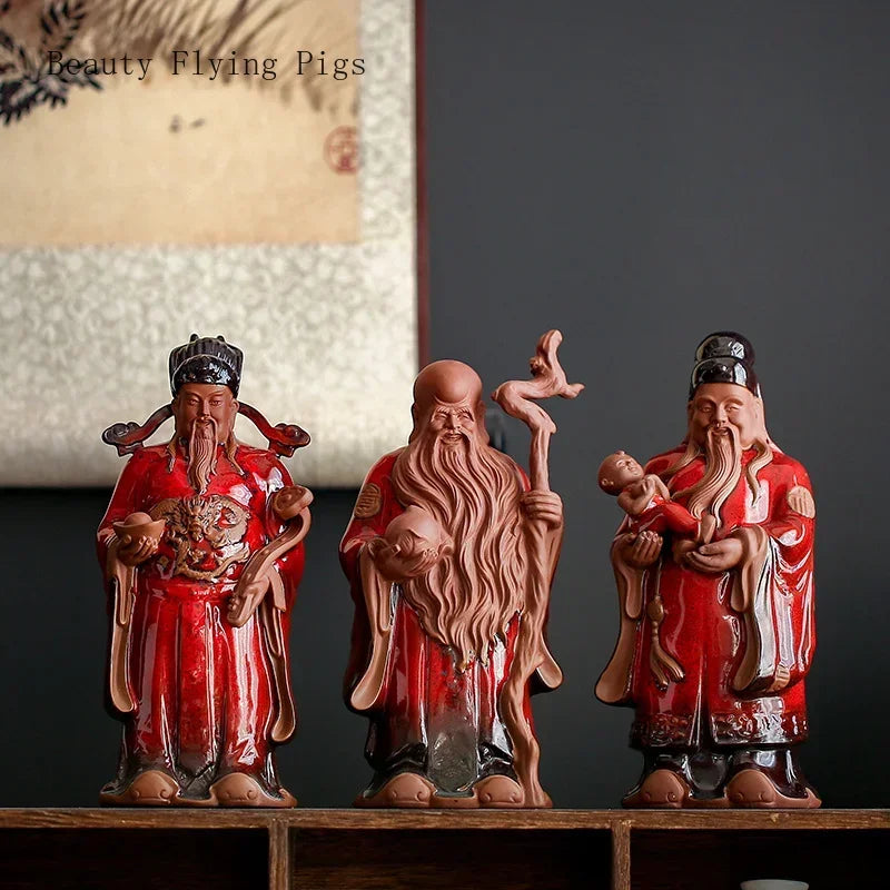 Ceramic Lucky Ornament - Fortune and Longevity Chinese Home Decor Gift