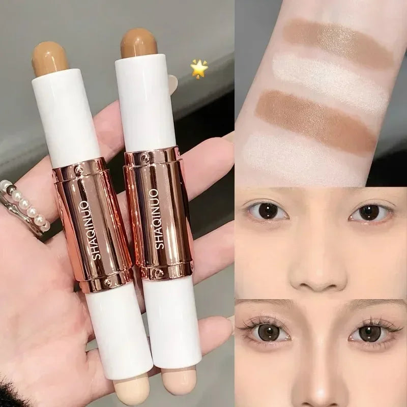 Face Contouring Stick with Highlighter and Bronzer Dual-Ended Makeup Pencil - Long-Lasting 4g x 2
